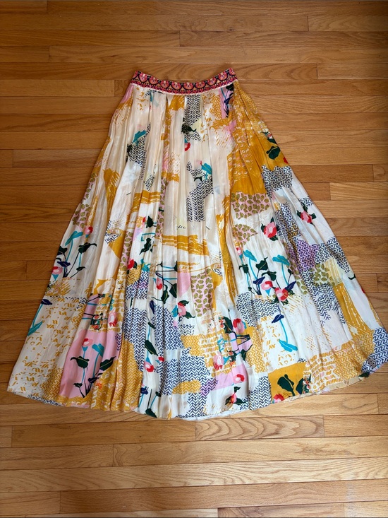 Anthropologie Dresses & Skirts - Anthropologie Boho Floral Patchwork Midi Skirt in Mustard & Cream